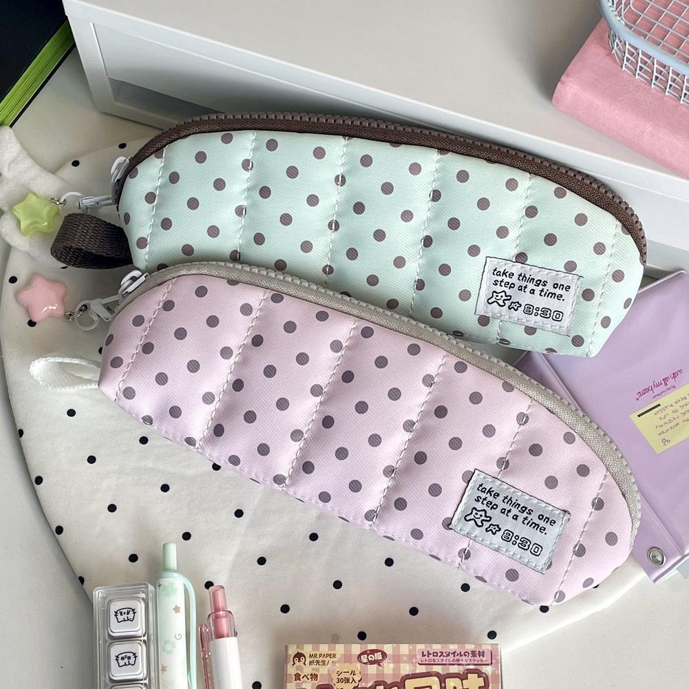 Aesthetic Large Pencil Case Pouch - Estetyczny piórnik w kropki, przenośny piórnik