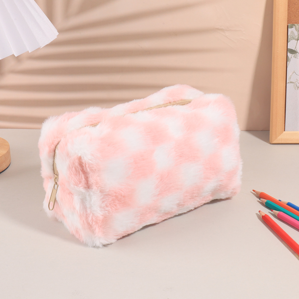 Aesthetic Large Pencil Case Pouch - Uroczy koreański piórnik w kratkę, duży