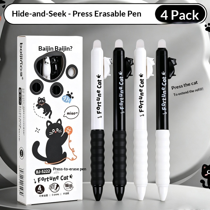 Retractable Eraser Pen Click - 4 sztuki uroczych długopisów żelowych z