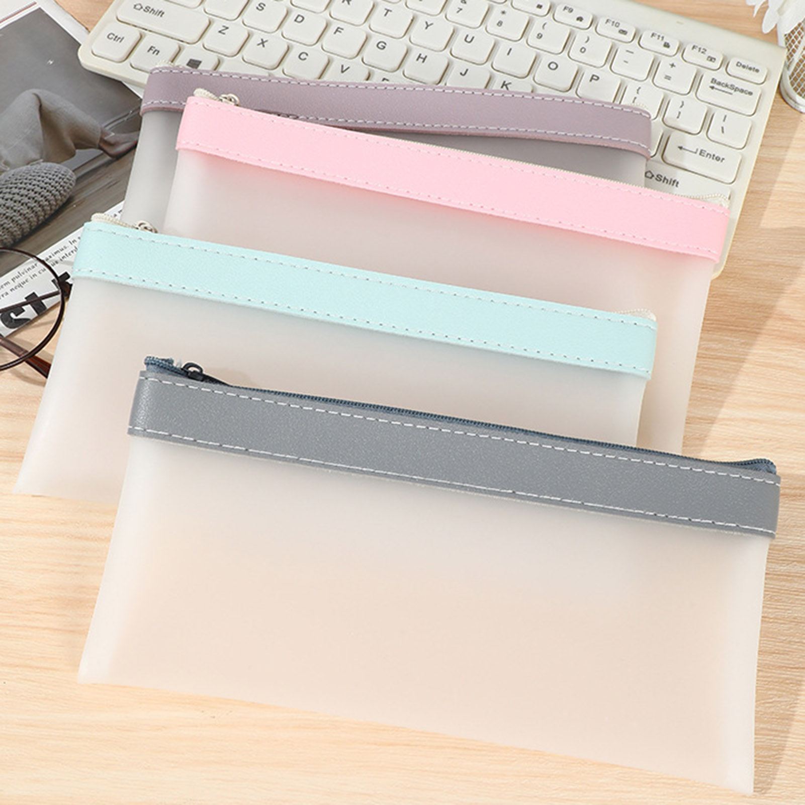 Aesthetic Large Pencil Case Pouch - Przezroczyste matowe piórnik o dużej pojemności