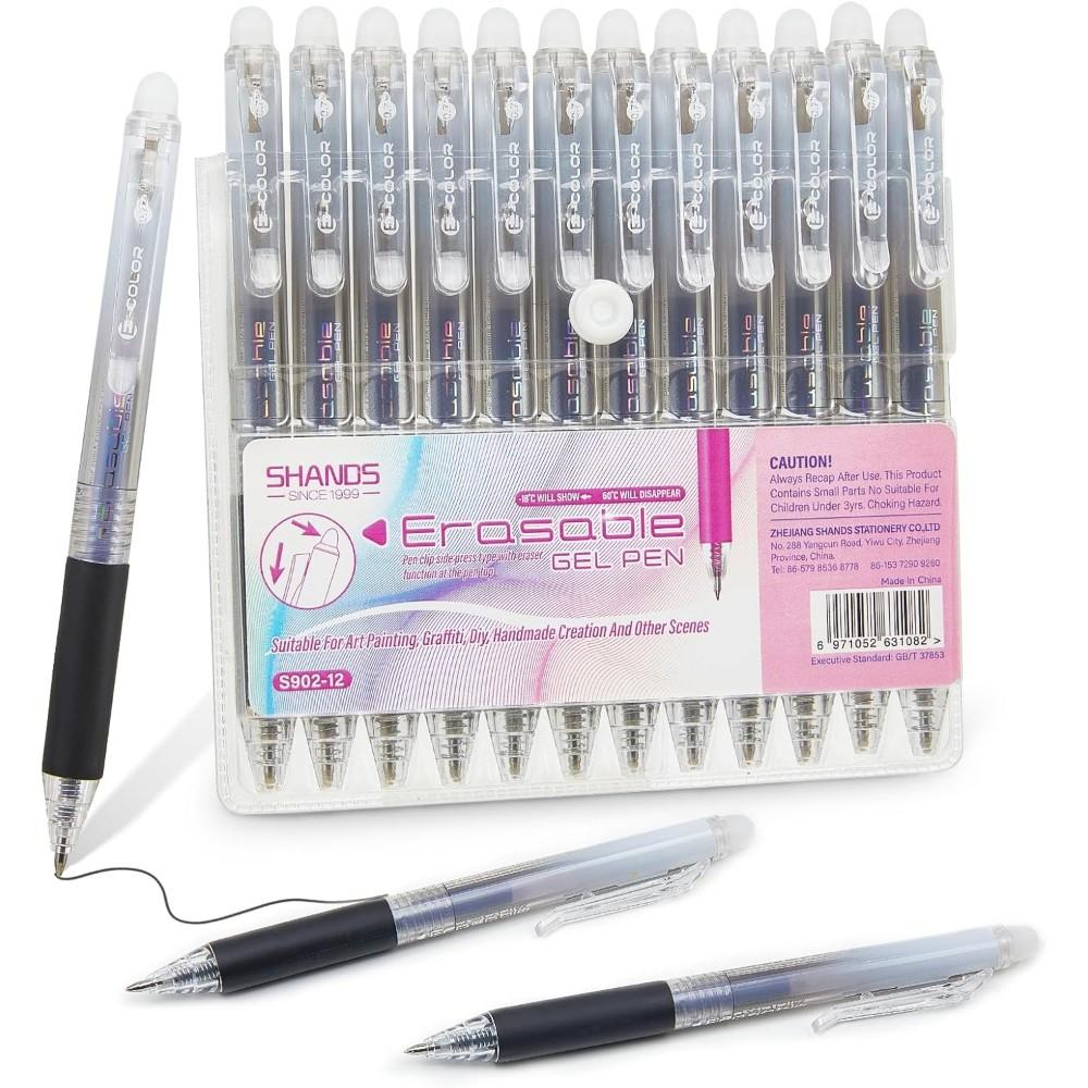 Retractable Eraser Pen Click - Zestaw 12 długopisów żelowych z gumką,
