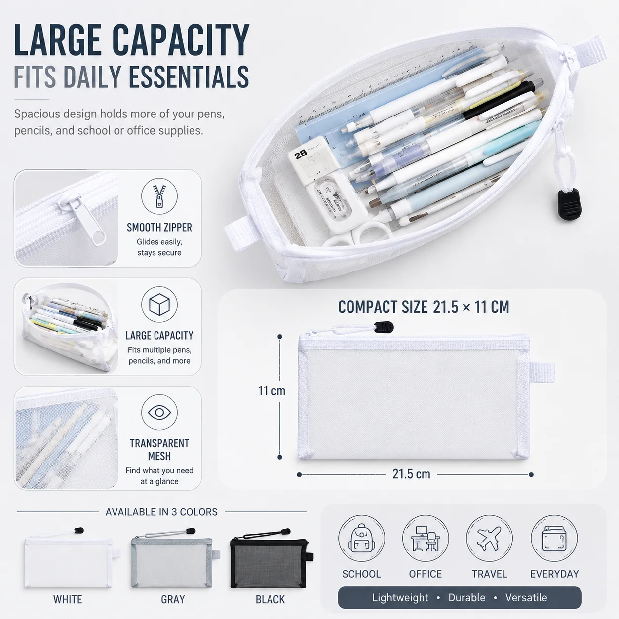 Przezroczysty piórnik z siatki – Clear Mesh Pencil Pouch For Exam recenzja i cena